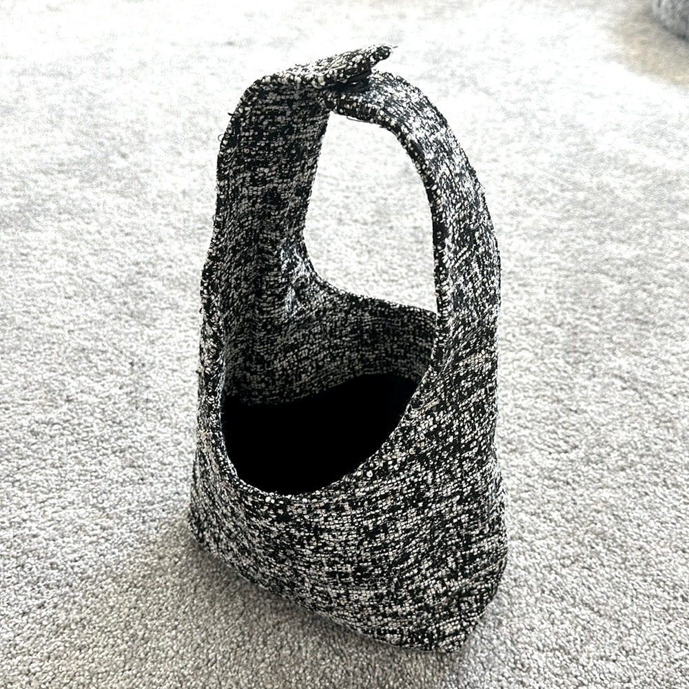Mini bucket style black & white tweed hand bag